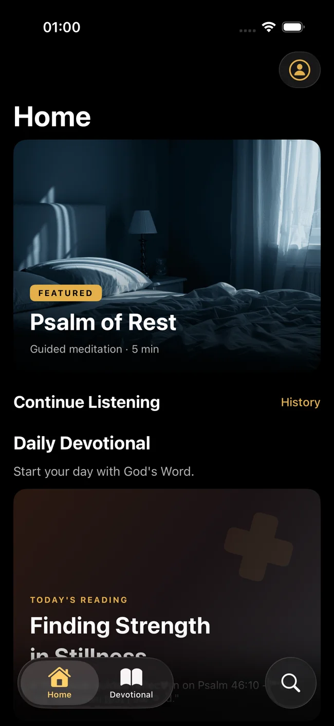 HolyCalm home screen